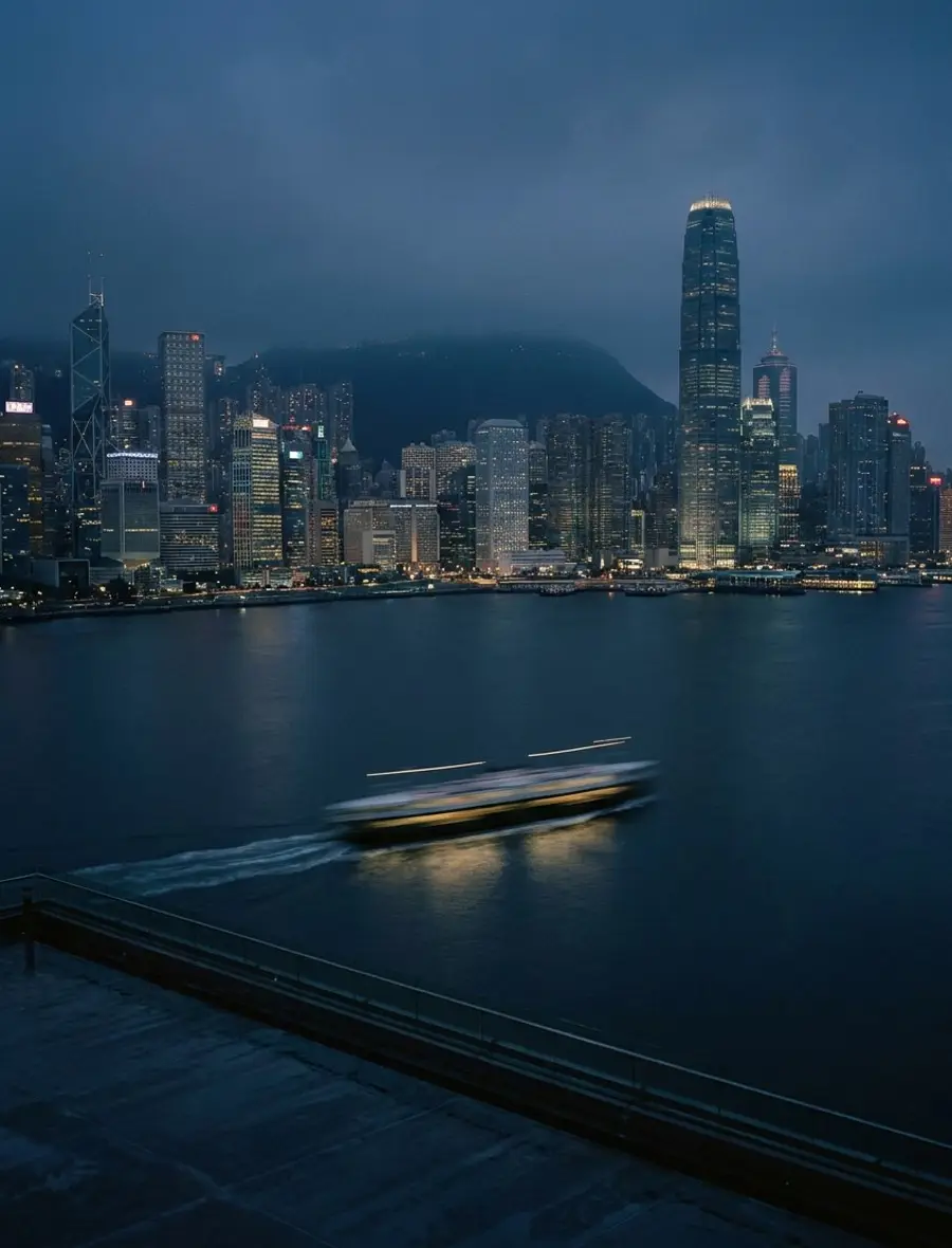 Victoria Harbour, Hong Kong, at blue hour